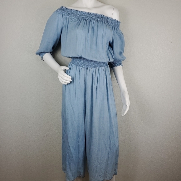 Walter Baker Off Shoulder Blue Denim Womens Jumpsuit Size XL - Picture 3 of 12
